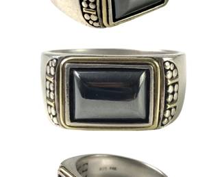 Sterling Silver & 14K Yellow Gold Hematite Men's Ring, Size 13-1/4