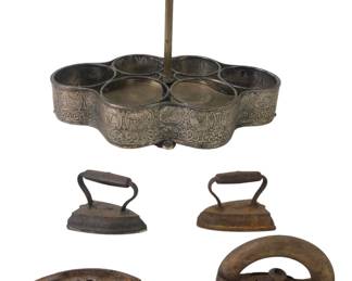 Vintage Dutchardt Bernard Rice's Sons Inc. Condiment Tray & Collection Of Sad Irons