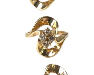 14K Yellow Gold Diamond Ring, Size 6-1/2