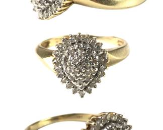 14K Yellow Gold Diamond Cluster Ring, Size 8-1/4