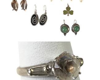 Collection Of Sterling Silver Earrings & Gemstone Ring, Size 8-1/4
