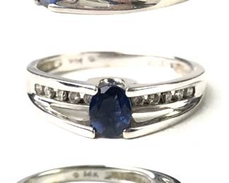 14K White Gold Sapphire & Diamond Ring, Size 7-1/4