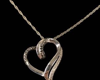 Sterling Silver Heart Pendant Necklace With Clear Stones