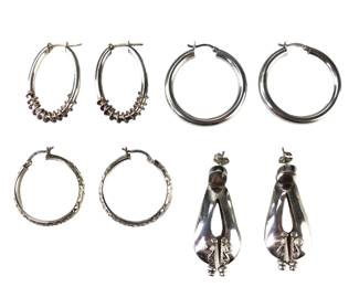 Collection Of Mexican & Hoop Sterling Silver Earrings