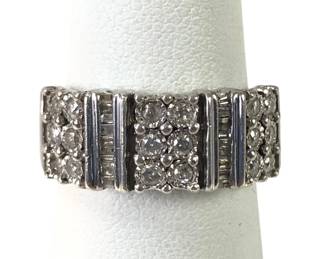 Sterling Silver Ring With Round & Baguette Clear Stones, Size 6-1/2