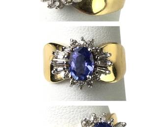 14K Yellow Gold Tanzanite & Diamond Ring, Size 7-1/4
