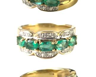 14K Yellow Gold Emerald & Diamond Ring, Size 7-1/4