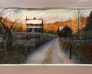 Country Farmhouse Watercolor Painting, Signed RL Price