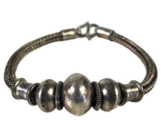 Sterling Silver Beaded Bracelet With Wheat Chain