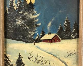 Winter Landscape Oil On Board Painting, Signed Fred Kuller