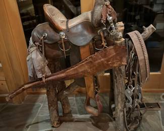Horse saddle, stand and equestrian 