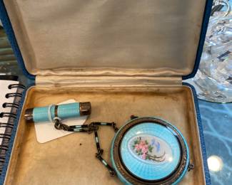 STUNNING GUILLOCHE COMPACT AND LIPSTICK IN AMAZING CONDITION