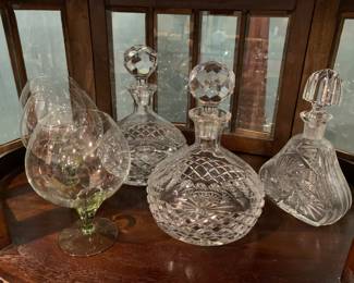Crystal decanters, brandy glasses 