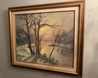 Signed art - winter water scene 