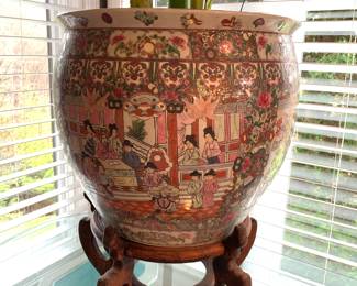 Chinese Famille Rose Porcelain Fish Bowl pot planter decor 