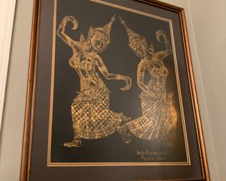 Mid century Thai painting, dancing goddesses