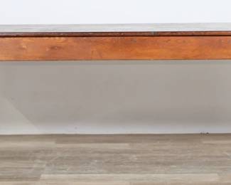 99	American Rustic Farmhouse Dining Table	"American rustic farmhouse dining table. Pine table with turned legs. ""JD"" and ""BURN"" painted and stamped into underside of table. Heavy, marks, scratches, staining and wear throughout wood of top. Scuffs and scratches to legs. Large loss to wood on one foot. Mold throughout underside of table top.

95 3/4"" W x 32 5/8"" D x 29 3/8"" H. 82 lbs."
