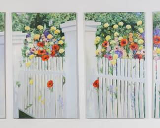12	Signed Otto 4 Panel Oil on Canvas Fence & Flowers	4 panel oil on canvas, fence with flowers. Signed Otto and dated 93 on right panel. 2 larger panels each 46" x 28".
