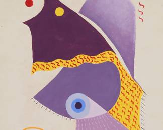 123	Winifred Potenza Oil on Paper Abstract	Winifred Potenza (20th century). Oil on paper, abstract. Signed lower right, Potenza. Sheet 13 3/4" x 10 7/8" (with mount 17 3/4" x 14 3/4"). Sheet glued to mount, staining and discoloration to bottom, top and throughout sheet.
