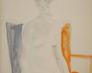 14	Mixed Media Portrait of a Seated Nude	"Portrait of a seated nude. Mixed media, with pencil and gouache. Signed illegibly lower left. 39 1/4"" x 27 1/2"". Unframed. Toning and discoloration to sheet, tear and small tears along left side, tear upper right corner, creasing to corners and along right side.

From the estate of Maurice Binder. Born in 1918, Maurice Binder was an American film title designer, best known for his work on 14 James Bond films, including Dr. No. He died in 1991 at the age of 72."
