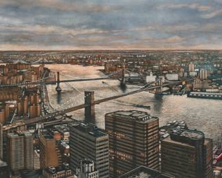 59	Frederick Mershimer Mezzotint Three Bridges	Frederick Mershimer (American, 1958-). Color mezzotint with aquatint, Three Bridges. Pencil signed and dated 2008 lower right and numbered 6/120 and titled in pencil lower left. Sight size 12" x 18 1/2" (with frame 21 1/8" x 27 1/2").
