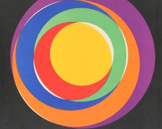 260	Max Bill Lithograph Variation 13	"Max Bill (Swiss, 1908-1994). Lithograph, Variation 13, from XXe Siecle No. 4, 1938. Unsigned, ""Bille"" and another illegible notation written in pencil on verso. 12 1/4"" x 9 3/8"". Unframed and stored rolled. Scratch and loss to color on black background upper right, slight creasing to corners, tape residue on verso, small crease visible in white section at lower left of image, light scratches visible in image.

From the estate of Maurice Binder. Born in 1918, Maurice Binder was an American film title designer, best known for his work on 14 James Bond films, including Dr. No. He died in 1991 at the age of 72."
