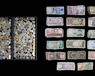 383	Foreign Currency And Coins	Taiwan, Korea, Ukraine, Ireland, Chile, Egypt, Colombia. Indonesia, Malaysia, Vietnam, Venezuela, Mexico, Finland. Sweden, Philippines, Argentina, Eastern Caribbean, Macau, Spain, Belgium, Brazil, New Zealand, and Greece. All heavily circulated and worn.
