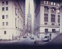 58	Brad LaPayne Panoramic Photograph Wall Street	Brad LaPayne (American, 20th century). Panoramic photograph, Wall Street 370 Degree View. Titled, signed and dated 1989 in gold ink lower right and with LaPayne Photography label on verso. 70 1/2" x 9" (with frame 71 1/4" x 9 3/4").
