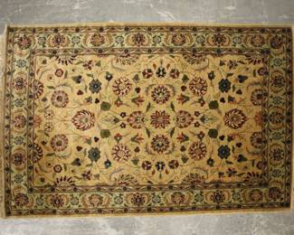 333	Floral Motif Persian Rug	Floral motif Persian rug. 9'10" x 6'7 1/4". Wear along edges, pull to one side, fading to one side.
