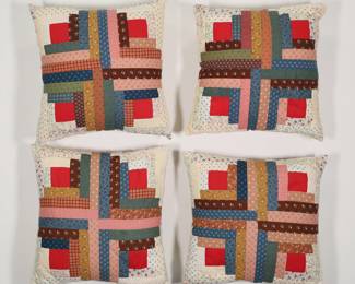 85	4 Log Cabin Pattern Quilt Pillows	Set of 4 quilted pillows in the log cabin pattern. Each with 4 squares. Each approximately 14 1/2" x 14 1/2".
