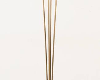 155	Italian Modern Atomic Torchiere Floor Lamp	"Italian Modern Atomic floor lamp in the style of Relux of Milan. 20th century. Brass, square base, long brass posts supporting half-sphere shade, and sliding floor switch. No apparent maker's marks or labels present. Tarnishing and wear throughout brass. Lighting has been tested and works. 

10 1/4"" W x 10 1/4"" D x 73 3/8"" H. 18 lbs."
