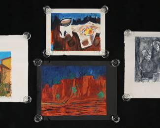 274	4 Signed Linocuts	"4 signed linocuts. Still Life, 1966, 21 5/8"" x 17 5/8""; Children, 1958, 5/8"" x 19 1/4""; Landscape, 1959, 24 1/4"" x 16""; one titled illegibly, 21 1/2"" x 29 1/2"". All signed illegibly (Felix?), titled, dated and numbered artist's proof in ink. All unframed and stored rolled. All with creases throughout, Still Life tear in lower margin, illegibly titled linocut with tears in margins and one into image center left. 
From the estate of Maurice Binder. Born in 1918, Maurice Binder was an American film title designer, best known for his work on 14 James Bond films, including Dr. No. He died in 1991 at the age of 72."
