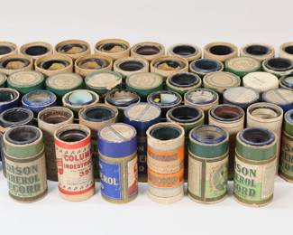 389	Lot of Phonograph Cylinder Records Mostly Edison	Lot of 70 phonograph cylinders, including 2 minute, 4 minute, blue, Edison Amberol, Oxford. All as is.
