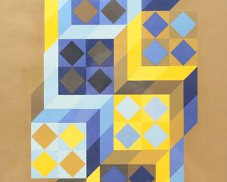 127	Victor Vasarely Screenprint Tridim-Gordes	Victor Vasarely (Hungary / France, 1906-1997). Op-art screenprint, Tridim-Gordes. Signed in the plate lower right. 17 1/2" x 13 1/4" (with frame 19 1/4" x 15 1/4"). Some discoloration to sheet, scratches to frame and tape residue on glass.
