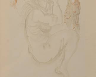 203	After Salvador Dali Lithograph Purgatory 19	After Salvador Dali (Spain, 1904-1989). Lithograph, Purgatory 19 The Siren of the Dream. Pencil signed in red lower right and numbered 56/150 in red pencil lower left. 12 3/8" x 9 1/2" (with frame 19 5/8" x 16 5/8"). Minor losses to frame.
