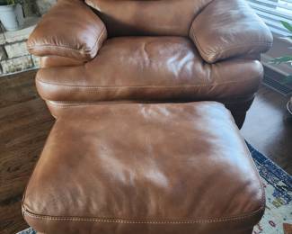 Leather Flexsteel oversized chair and ottoman