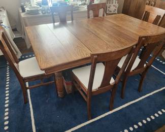 Antique Oak table and 6 chairs H 2 foot 6 inches L 6 and foot and half W 3 foot 6