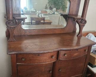 Antique Oak buffet H 5 foot 2 W  1 foot 7 L 3 foot 7