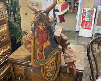 RARE, Handmade, Wooden 26" x 18" x 9" VIKING with inside carvings and hidden drawer, this piece is definitely a One-of-a-Kind treasure! It can be hung on a wall or actually sit on a table or mantle