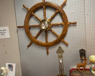 HOWARD MILLER Clock on Large Nautical Wooden Ship Wheel 