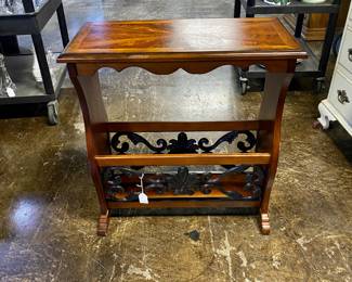 Wooden End Table with Wrought Iron Bottom Decorative Accents, H-25" x W-16" x L-24"