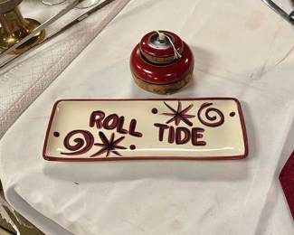 c.2001 Alabama ROLL TIDE, Signed by Artist Gail Pittman, USA, 12" Cracker Tray 