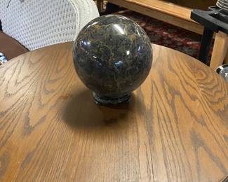 Large 6" SOLID Stone Sphere on Wooden Stand ...another fine gift choice!