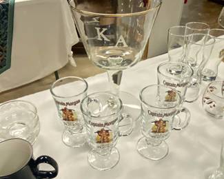 Vintage KAPPA ALPHA Sorority Large Glass and a Set of 4 Captain Morgan Glass Mugs