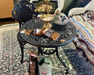 Wrought Iron Table and Chair with Bird Motif 