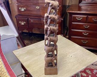 22" Hand Carved, Vintage, Teak, Elephant Tower