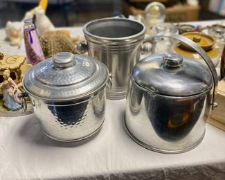 c.1960's, ICE BUCKETS...Hammered Aluminum, Polished Aluminum, and a very heavy Wine/Champagne Ice Caddy Server...More GREAT GIFTS, just add a Bottle of their fav wine/champagne! 