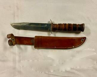 WWII US Fighting Knife, U.S. Camillus NY, with Threaded and Peened Pommel Cap to a Flat Tang