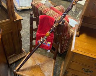 GIFT? This is it! Vintage Hand Carved and Painted 42 1/2" Solid Wooden Cane, all one piece, with Serpent and Claw Teeth on Handle, along with a Viking type character below the handle. Neat piece of art! 