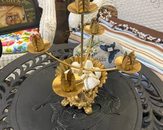 Vintage Gold Metal 5-Tier Candelabra...nice for any outdoor space or beach home